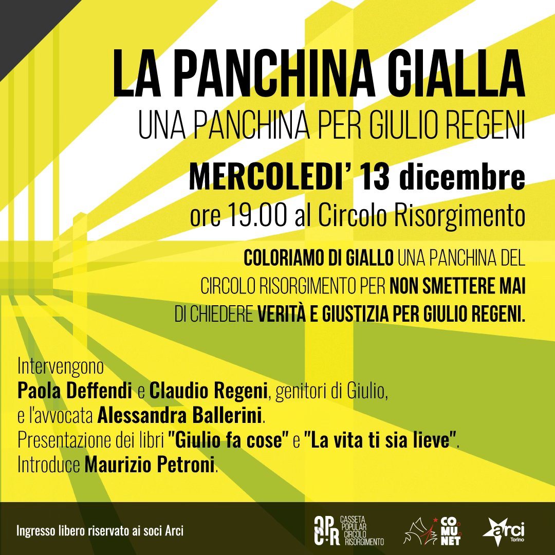 LA PANCHINA GIALLA - una panchina per Giulio Regeni e presentazione libro